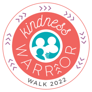 A coral and teal round logo that says Kindness Warrior Walk 2022
