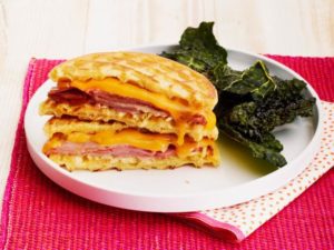 Ham and cheese wafflewiches with Kale Chips
