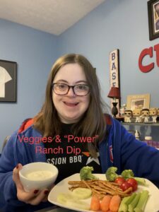 Katie Croom posing with her Veggies & "Power" Ranch Dip
